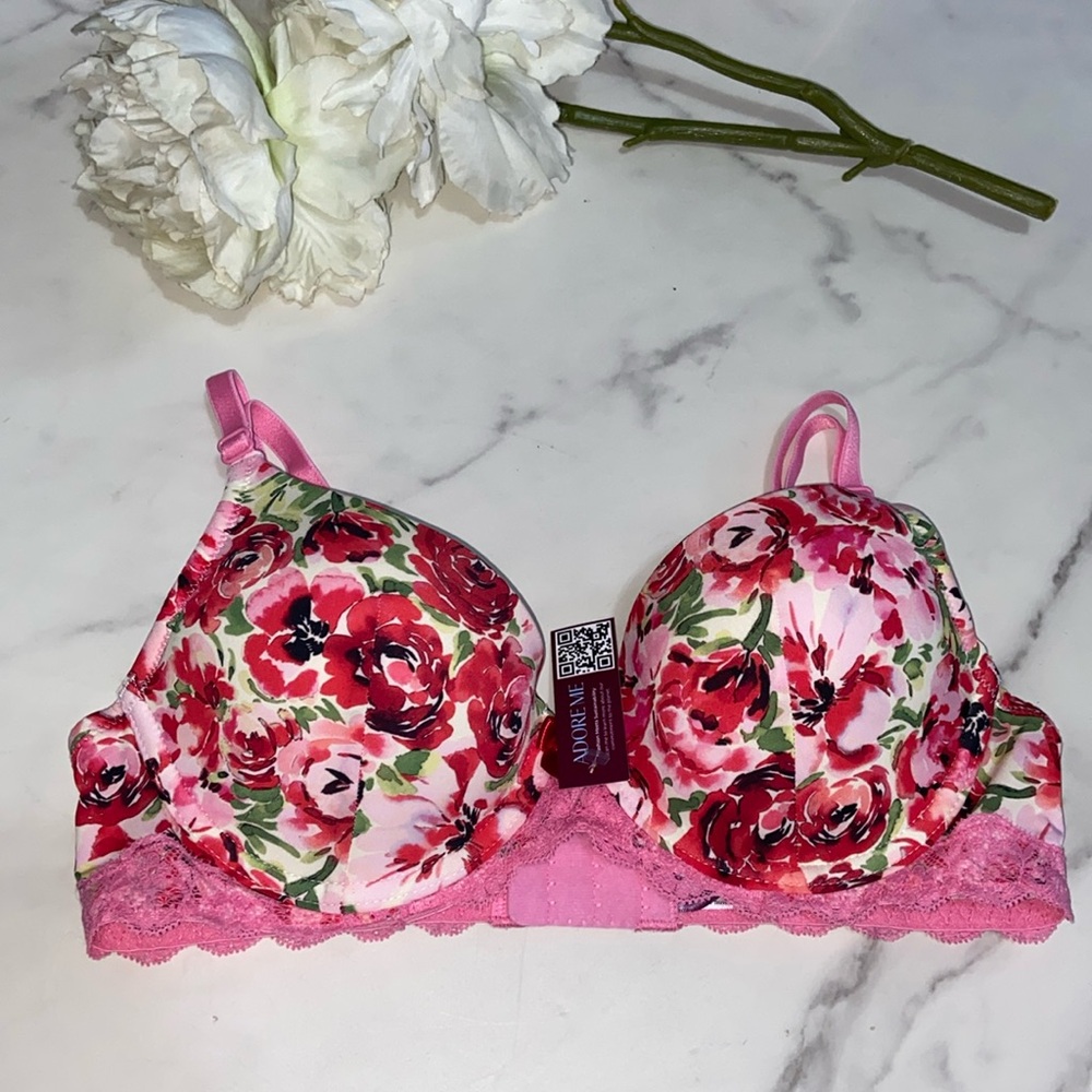 Adore Me Kati Contour Demi  Padded Bra 32C Pink,Red